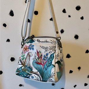 Anuschka Jungle Queen Ivory Leather zipper crossbody